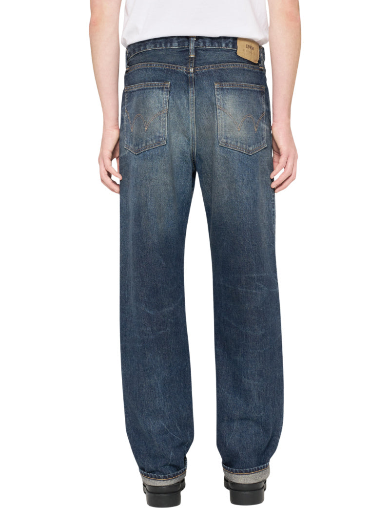 Edwin Loose Jeans Blue Dark Used Selvage On Model Back