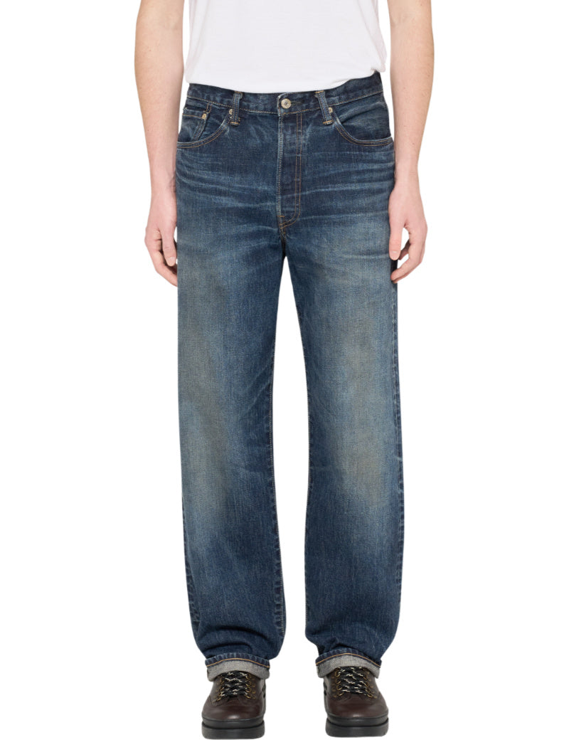 Edwin Loose Jeans Blue Dark Used Selvage On Model Front