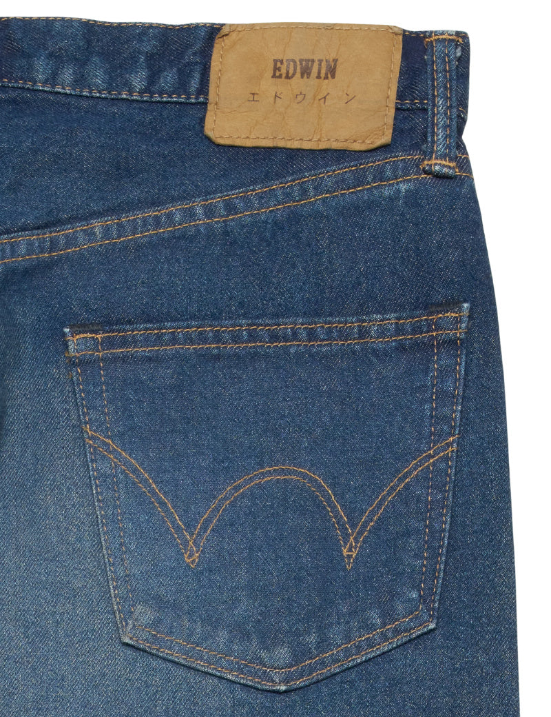 Edwin Regular Straight Jeans Blue Dark Used Back Pocket & Patch