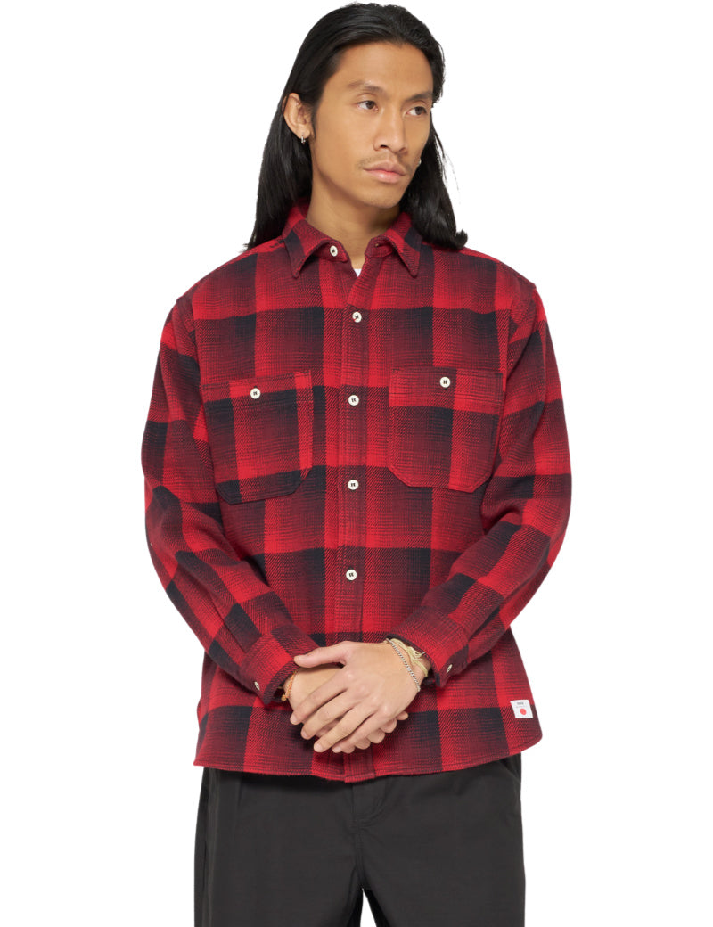 Edwin Work Shirt Red On Model Front
