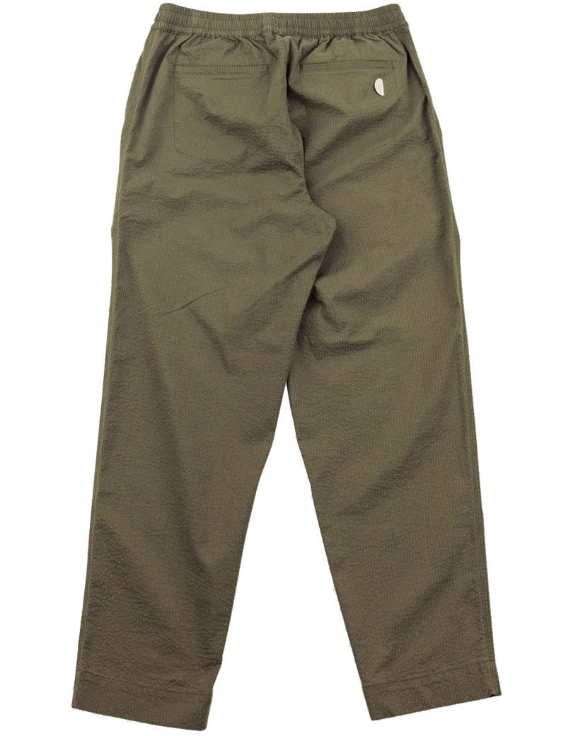 Folk Drawcord Assembly Pant Dark Olive Seersucker Back View