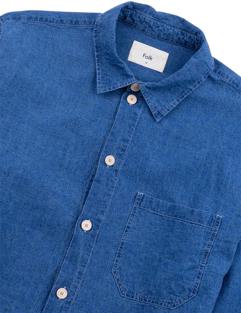 Folk Easy Fit Shirt Indigo Linen Collar and Pocket Detail