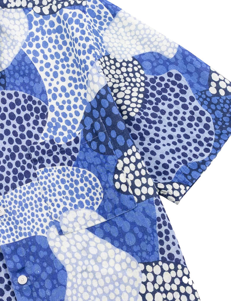Folk Gabe Shirt Dot Print Blue Mono Sleeve Detail