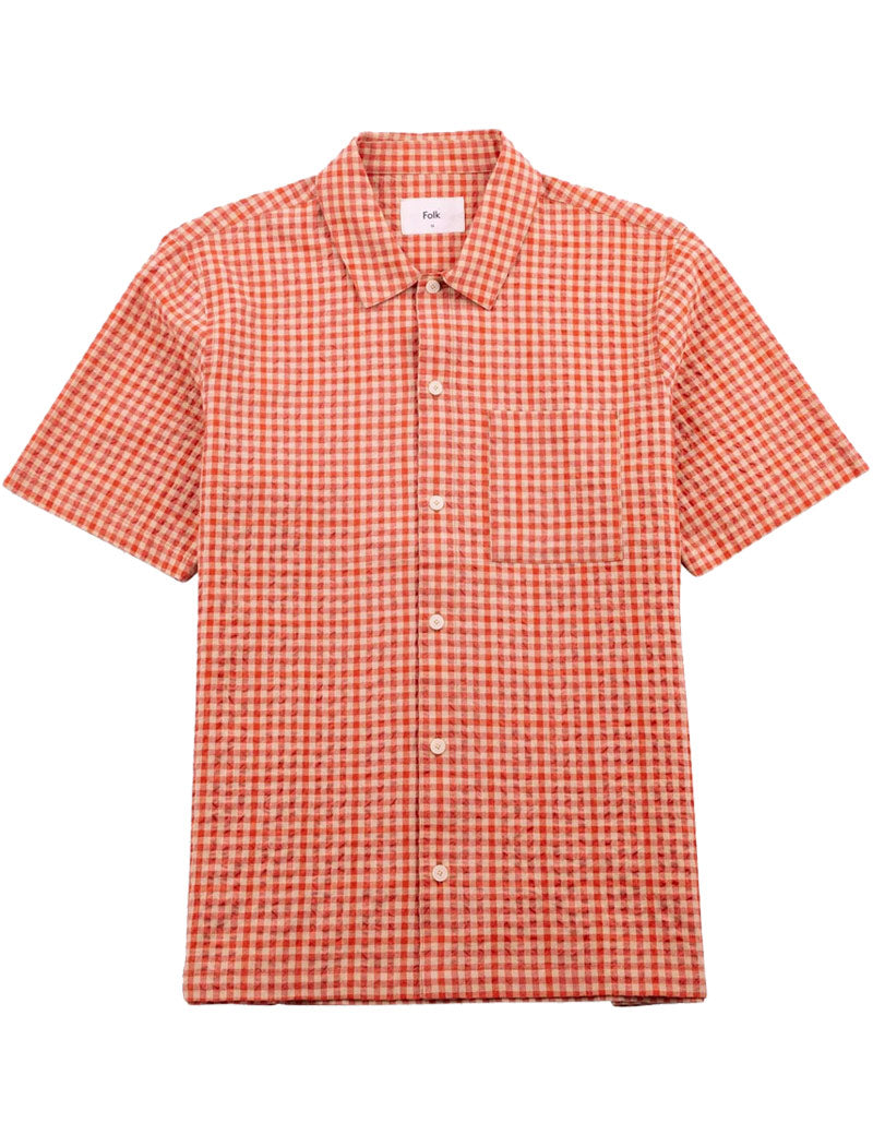 Folk Gabe Shirt Red Oxide Textured Check