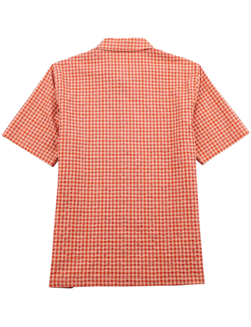 Folk Gabe Shirt Red Oxide Textured Check Back View