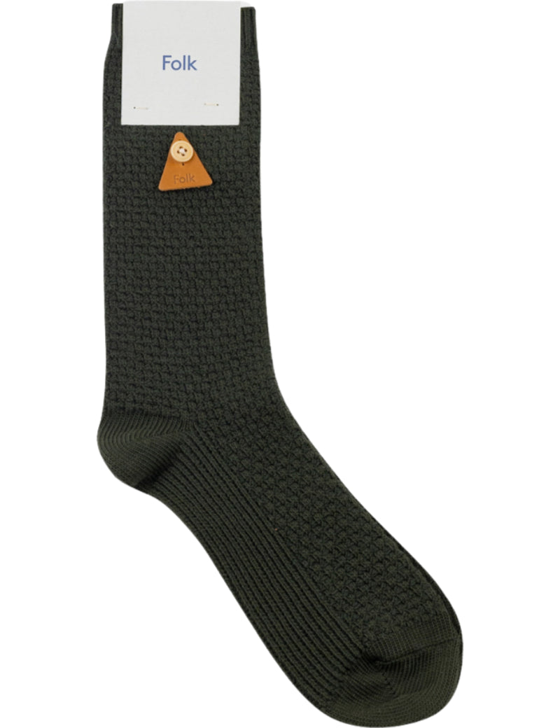 Folk Waffle Socks Dark Olive Main