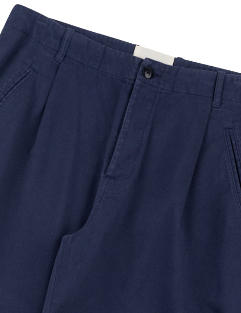 Folk Assembly Pant Navy Brushed Waistband Detail