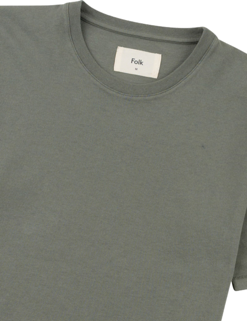 Folk Contrast Sleeve T-Shirt Olive Collar Detail