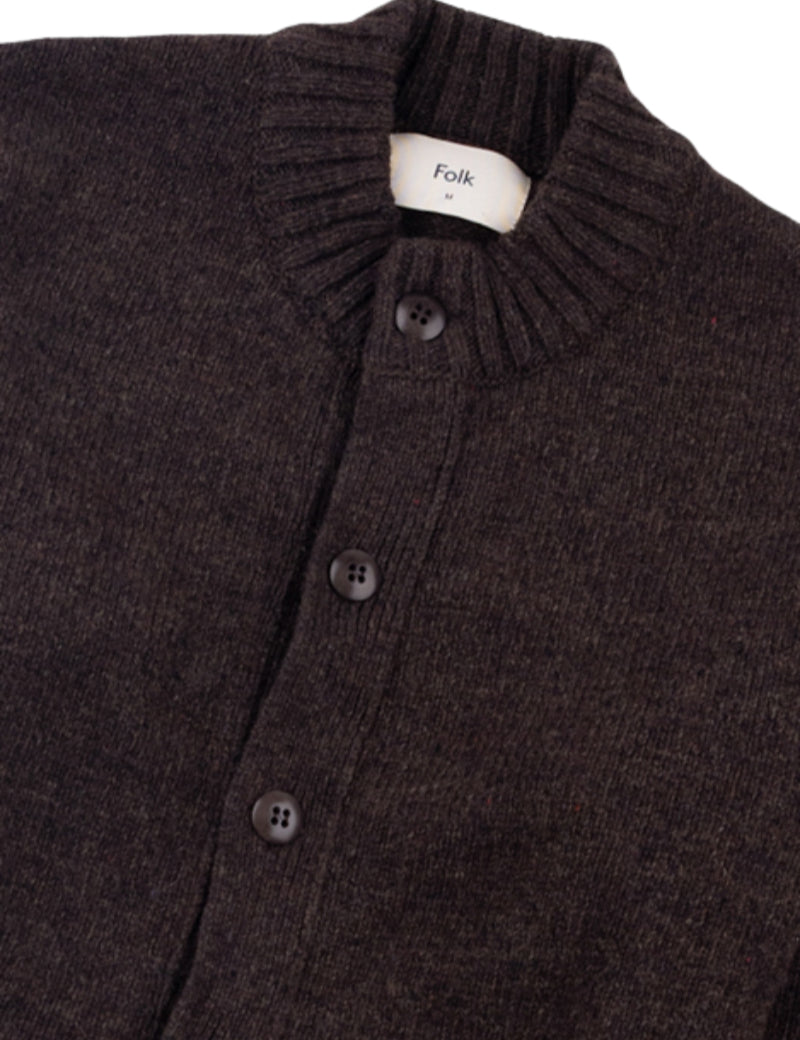 Folk Knitted Jacket Espresso Main Collar Detail