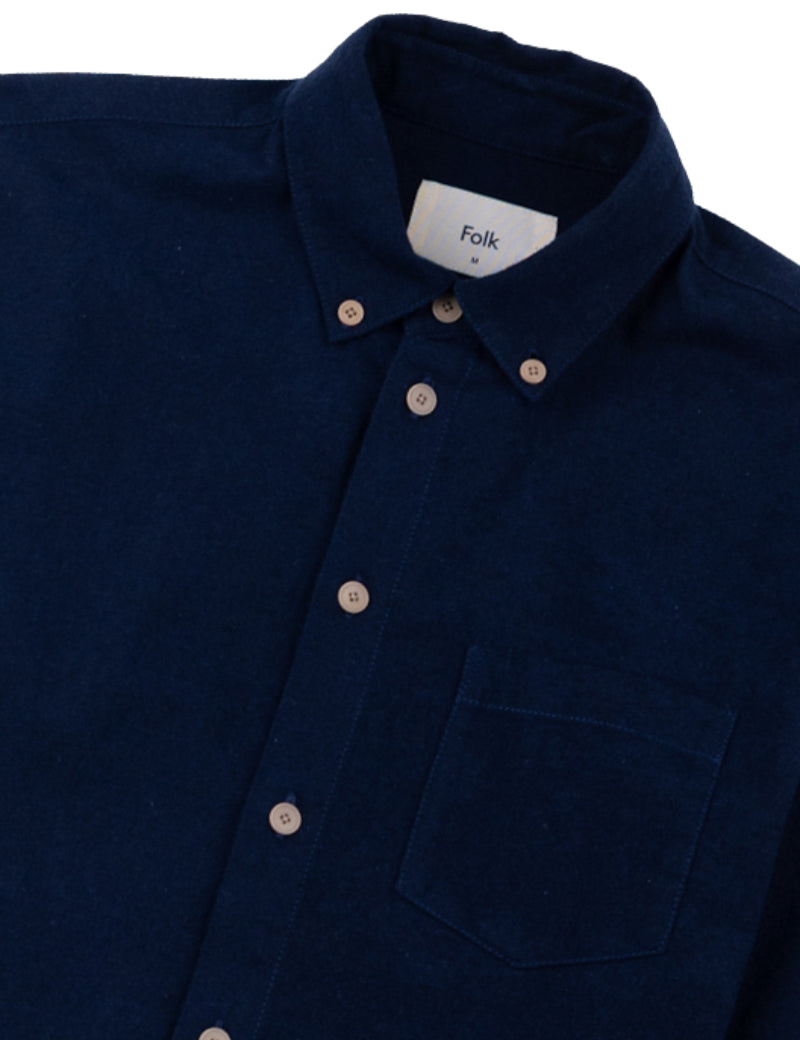 Folk Relaxed Fit Shirt Navy Flannel Back View Collar Detail