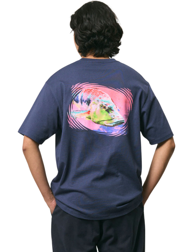 Gramicci Bass T-Shirt Navy On Model Back