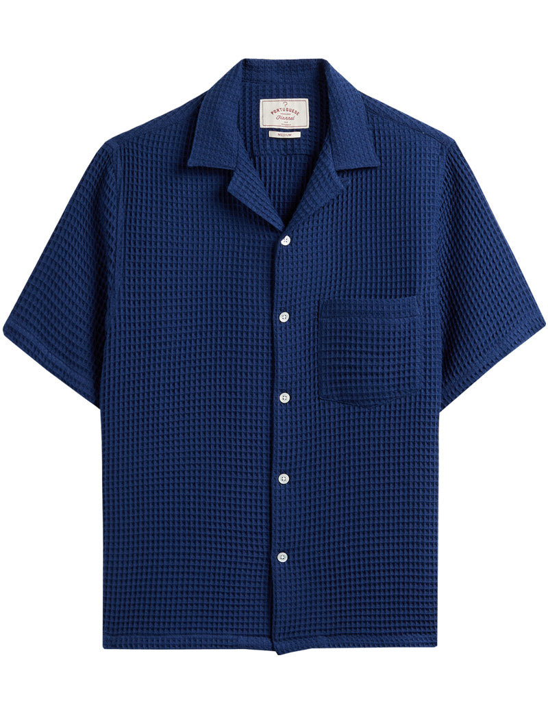Portuguese Flannel Honey Comb Short Sleeve Shirt Blue