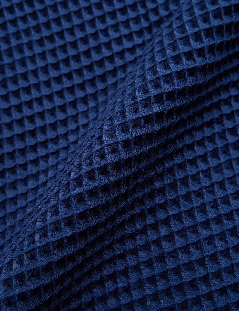 Portuguese Flannel Honey Comb Short Sleeve Shirt Blue Fabric