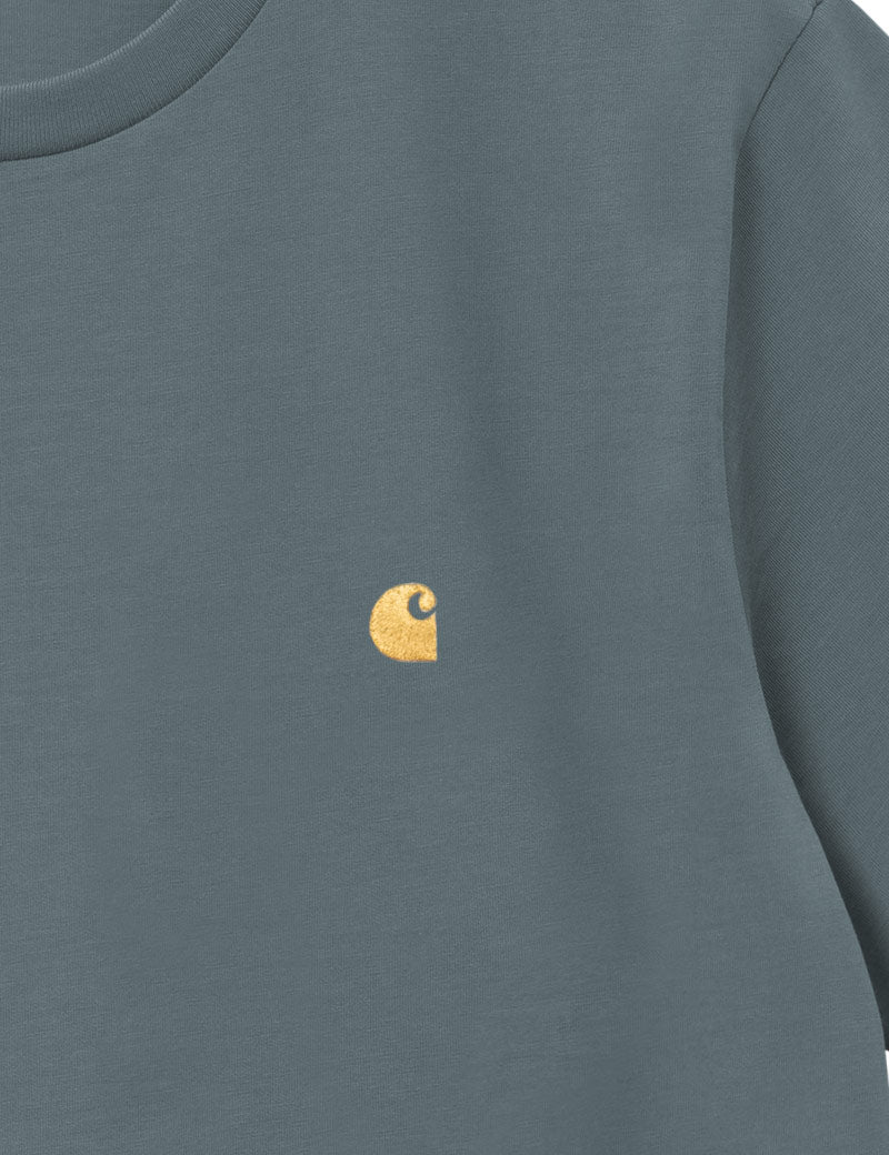 Carhartt Wip Chase Short Short Sleeve T-Shirt Cozy Blue Gold Detailing