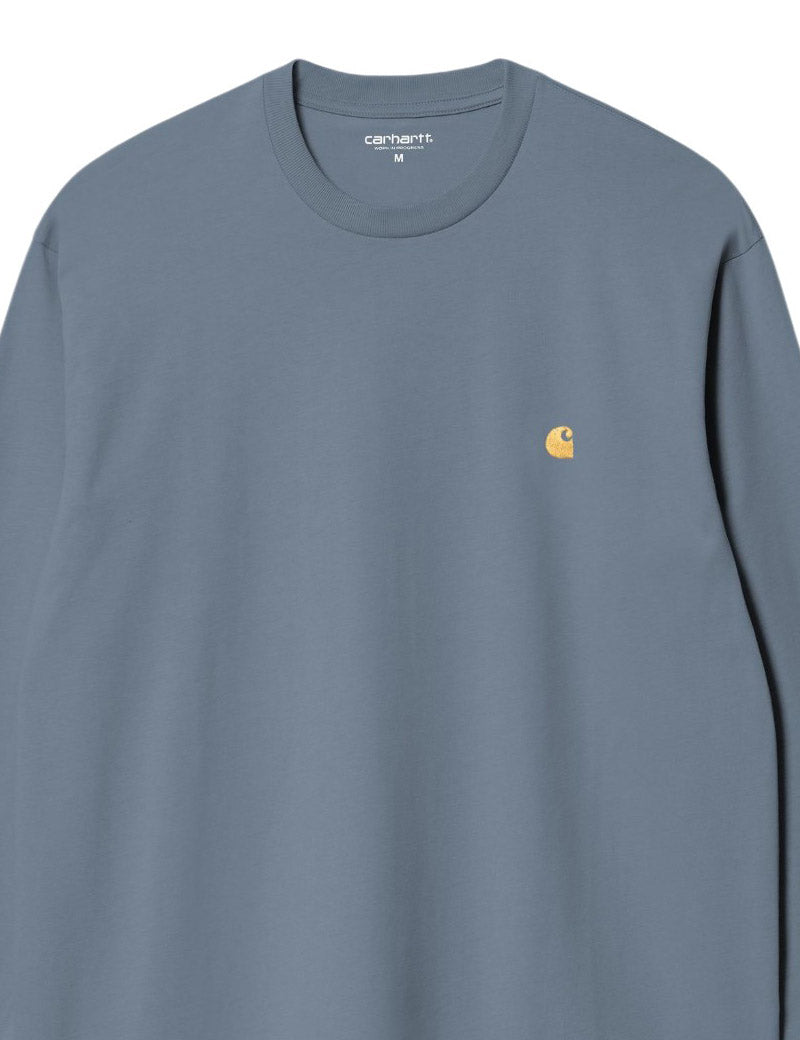 Carhartt Wip Chase L/S T-Shirt Icesheet Gold Embroidered Logo