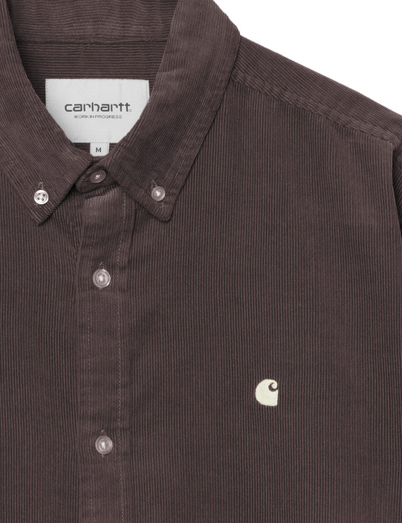 Carhartt WIP Long Sleeve Madison Fine Cord Shirt Shale Wax Button Down Collar