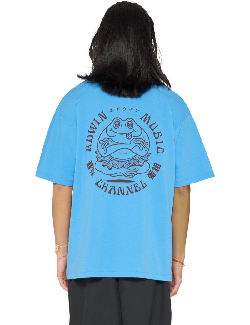 Edwin Music Channel T-Shirt Azure Blue On Model Back View