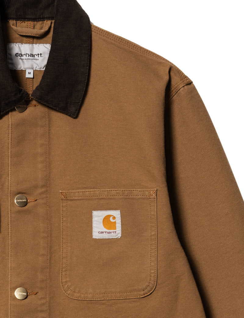 Carhartt WIP Michigan Summer Coat Hamilton Brown Tobacco Rinsed Pocket detail