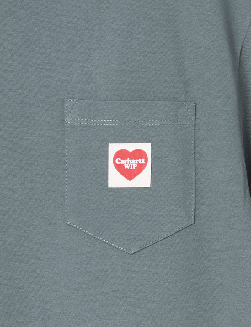Carhartt WIP W' S/S Pocket Heart T-Shirt Cozy Blue Red Pocket Heart Detail