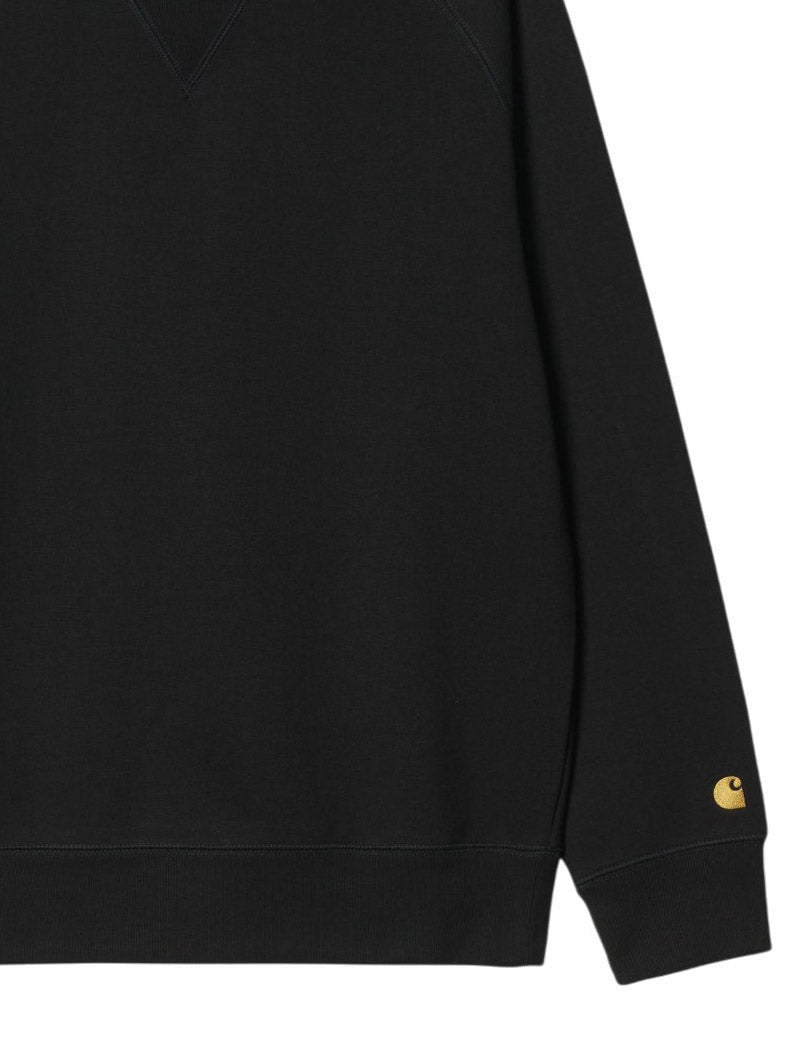 Carhartt Wip Chase Sweatshirt Black Gold Embroidered Logo