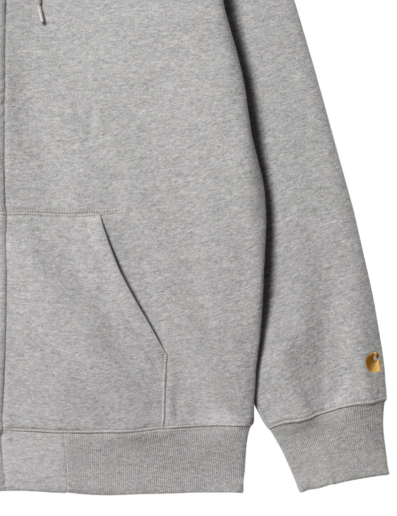 Carhartt WIP Hooded Chase Jacket Grey Heather Gold Embroidered Logo