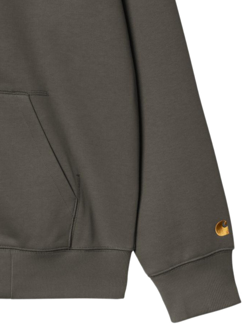Carhartt Wip Hooded Chase Jacket Shungite & Gold Embroidered Logo
