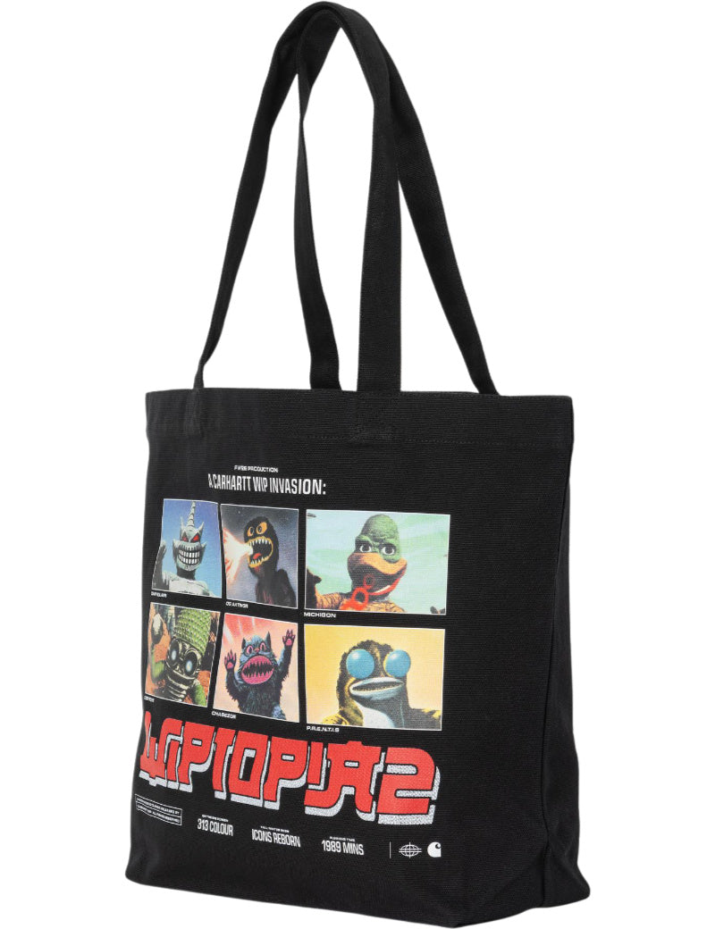 Carhartt WIP Canvas Graphic Tote WIPTOPIA 2 Print Black Angled