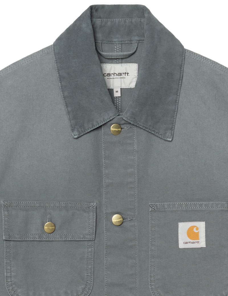 Carhartt WIP Michigan Coat Cozy Blue Stone Canvas Corduroy Collar Detail
