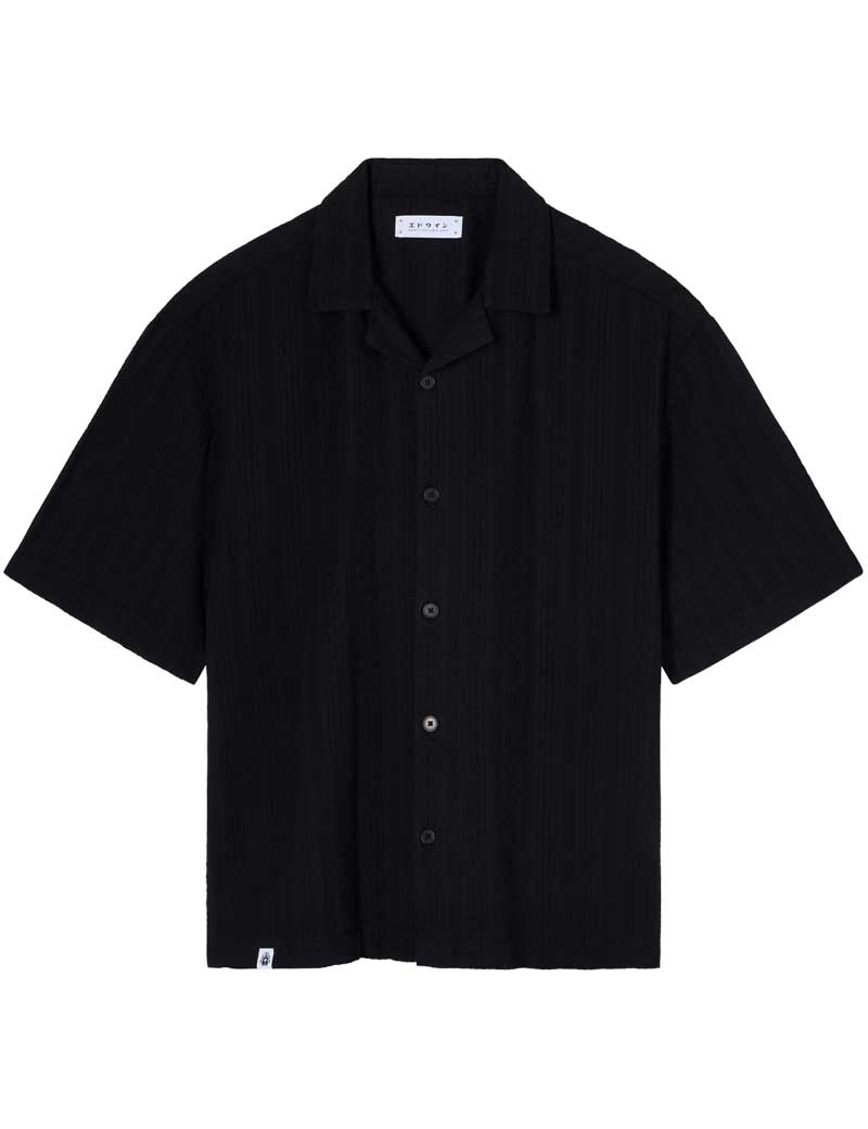 Edwin Saga Short Sleeved Shirt Black Garment Washed