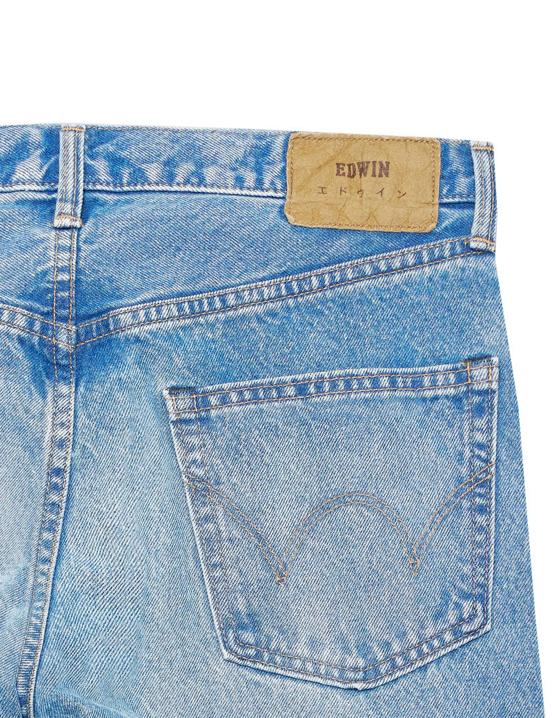 Edwin Regular Straight Jeans Blue Mid Light Used Pocket Detail