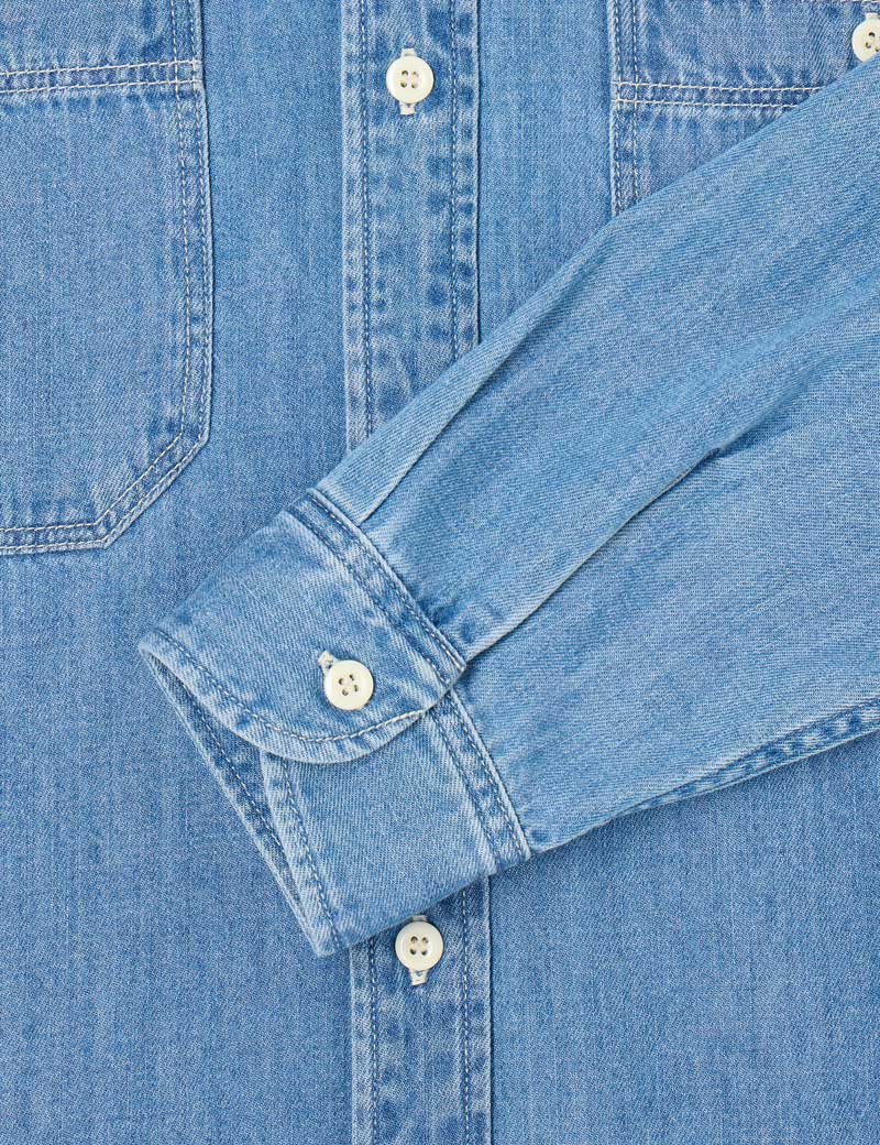 Edwin Work Shirt Long Sleeved Blue Light Used Cuff Detail