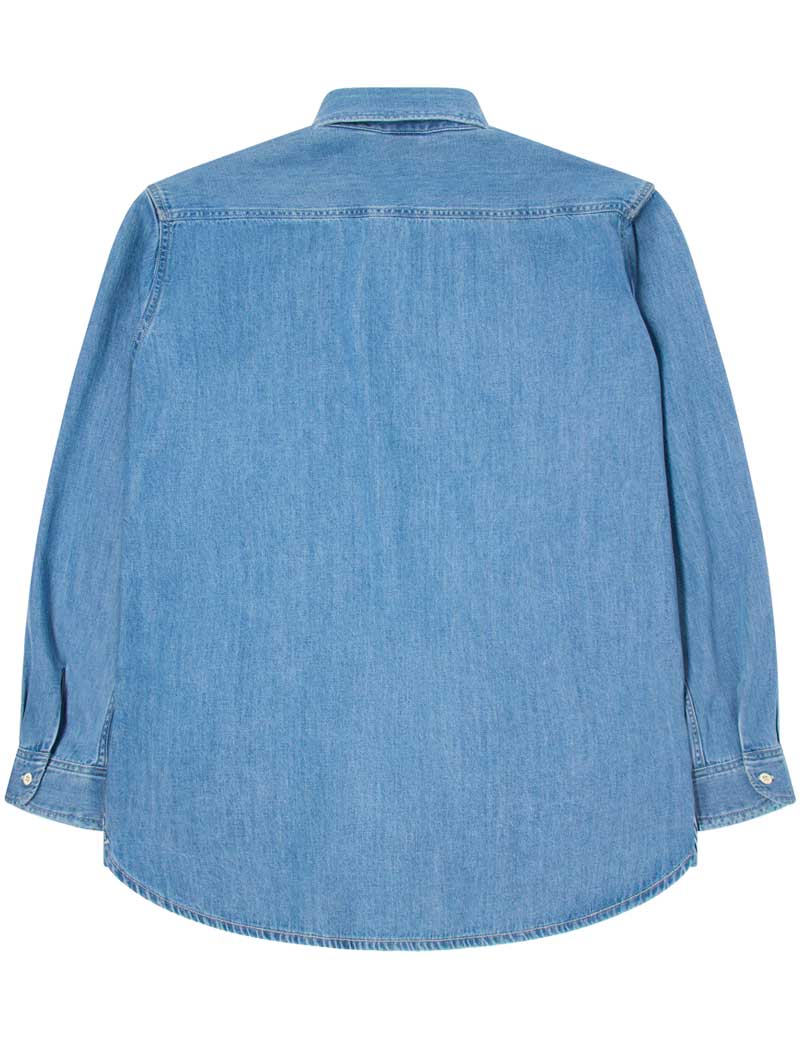 Edwin Work Shirt Long Sleeved Blue Light Used Back View