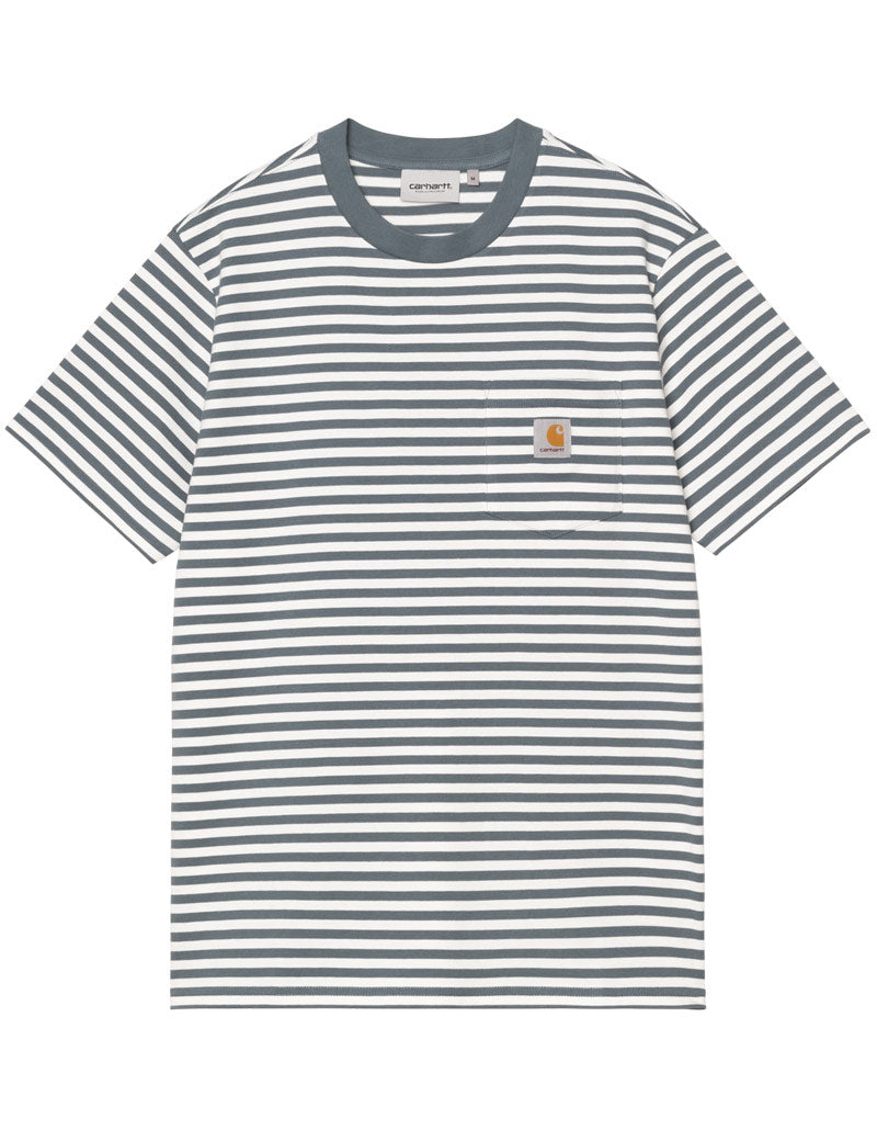 Carhartt WIP Short Sleeve Ezra Pocket T-Shirt Ezra Stripe Cozy Blue Wax Front