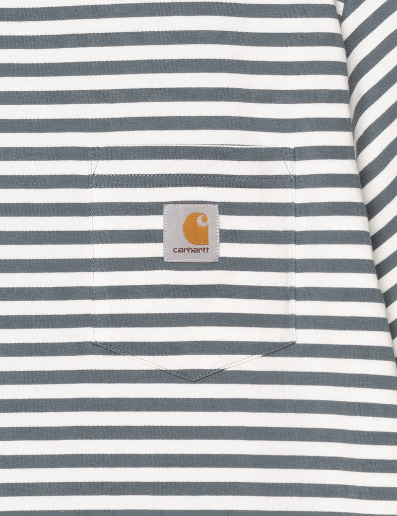 Carhartt WIP Short Sleeve Ezra Pocket T-Shirt Ezra Stripe Cozy Blue Wax Chest Pocket