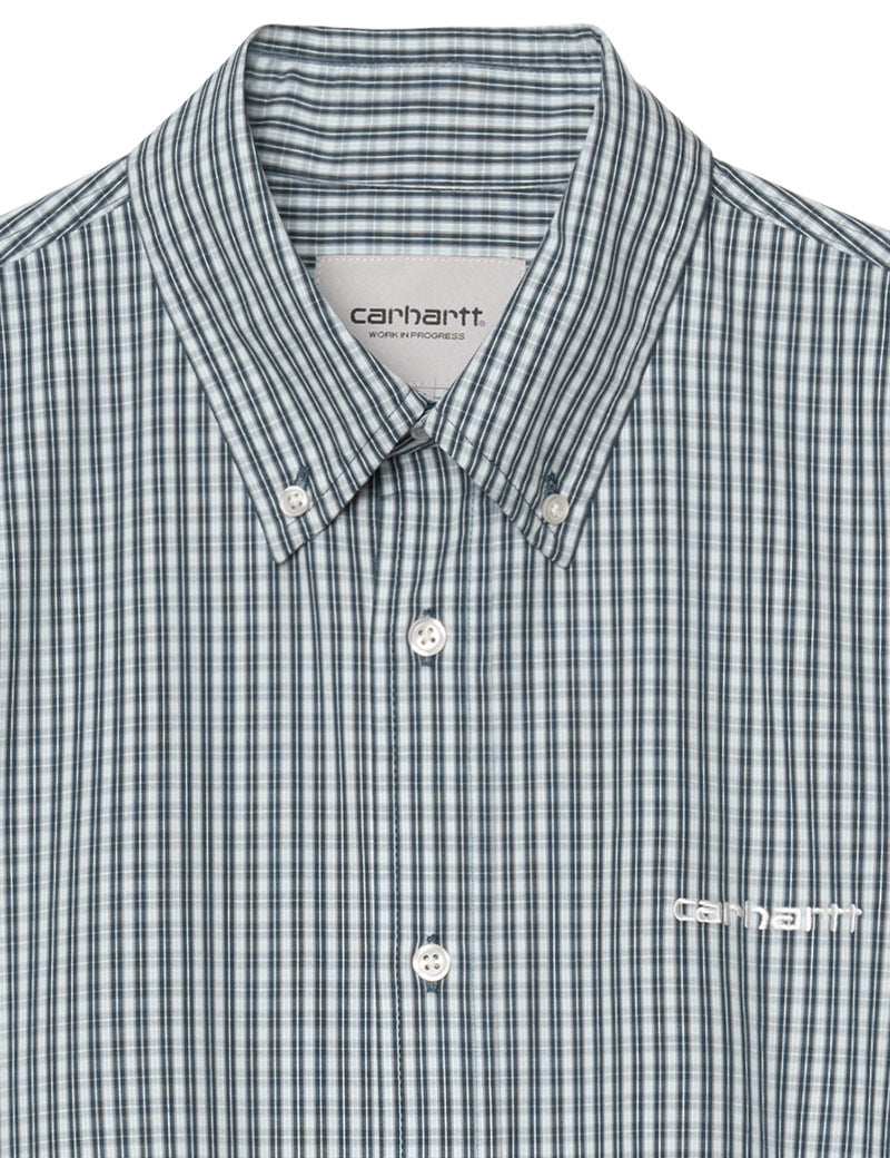 Carhartt WIP Short Sleeve Groff Shirt Check Blue River Collar Detail