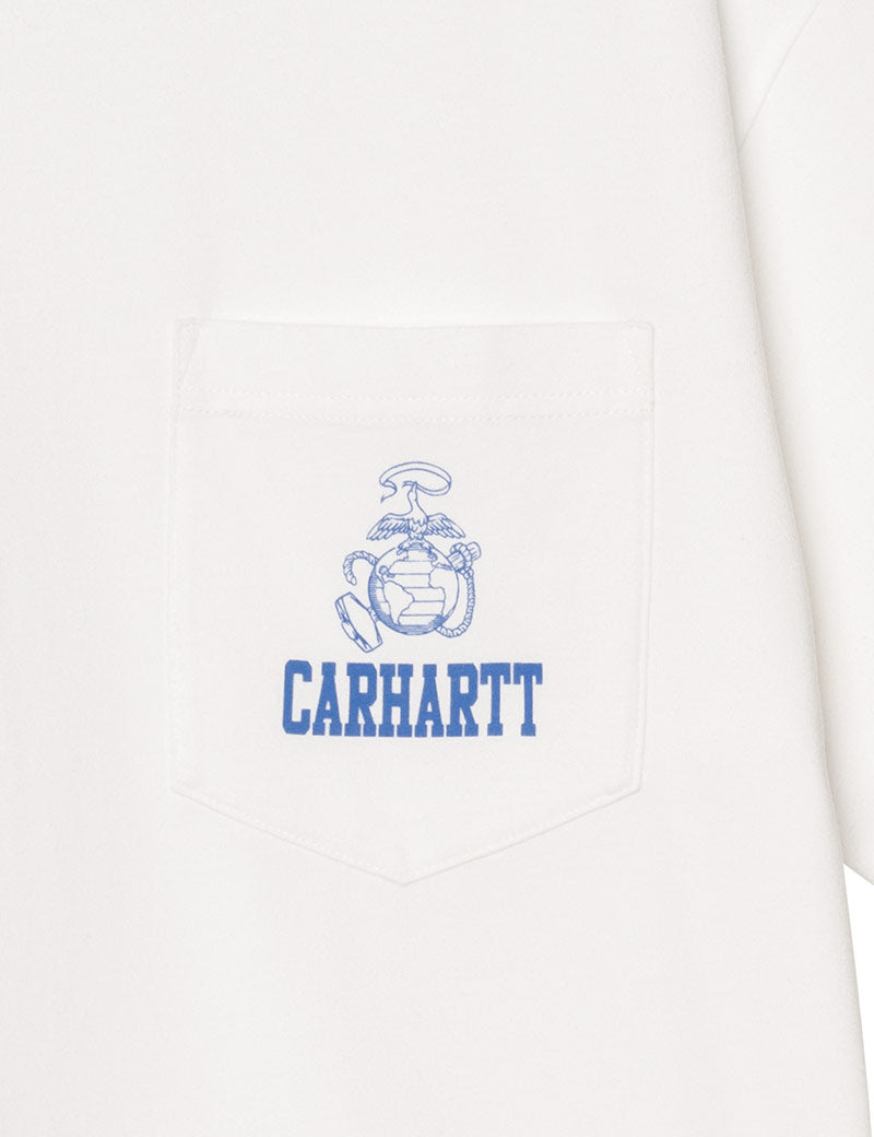 Carhartt WIP Short Sleeve Pond Corps Pocket T-Shirt White Heavy Stone Wash Pocket Detail