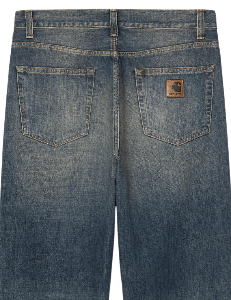 Carhartt WIP Aaron pant Camano Denim Blue, Mid Worn Used Pocket Detail