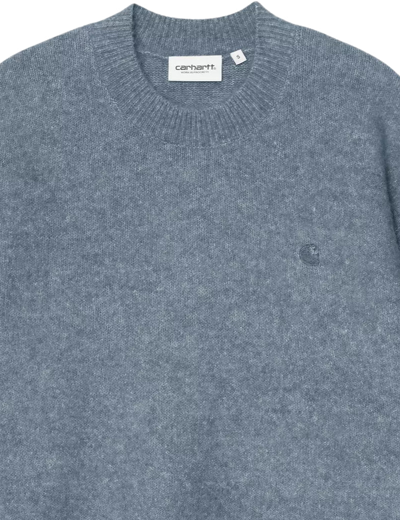 Carhartt WIP Women's Curtis Sweater Tangled Shady Blue Embroidered Logo