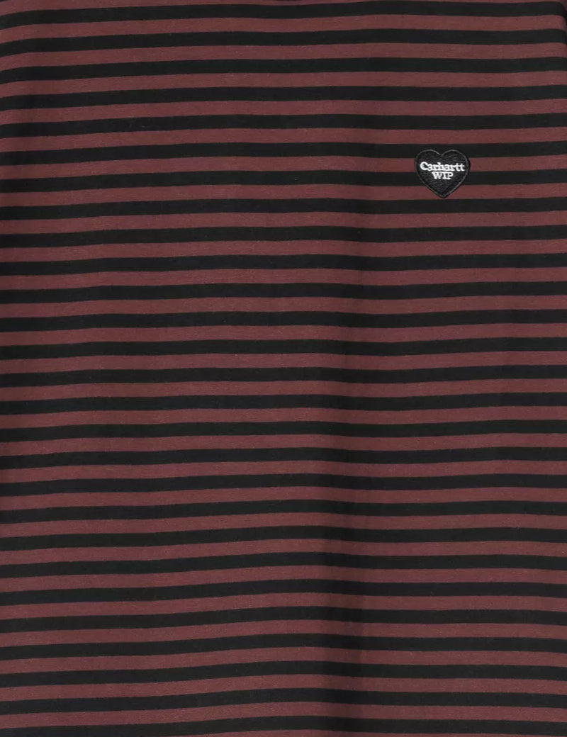 Carhartt WIP Women's Essy T-Shirt Stripe Black & Amarone Chest Heart Logo