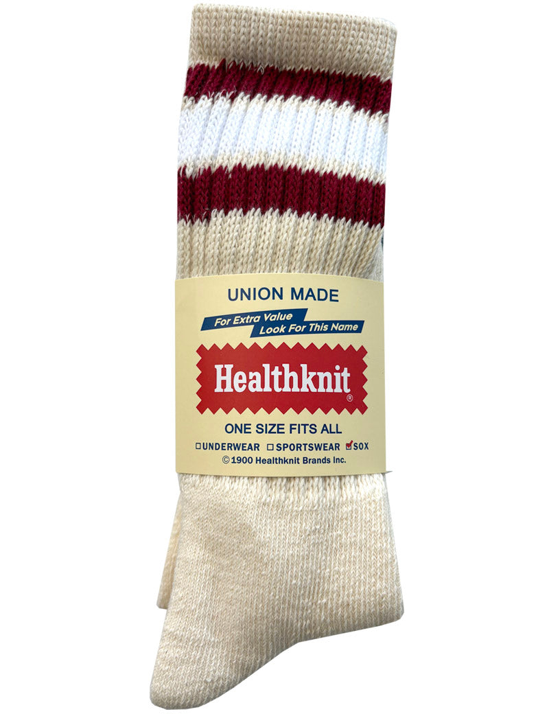 Healthknit 3 Pack Crew Socks Off-White Multi Stripe