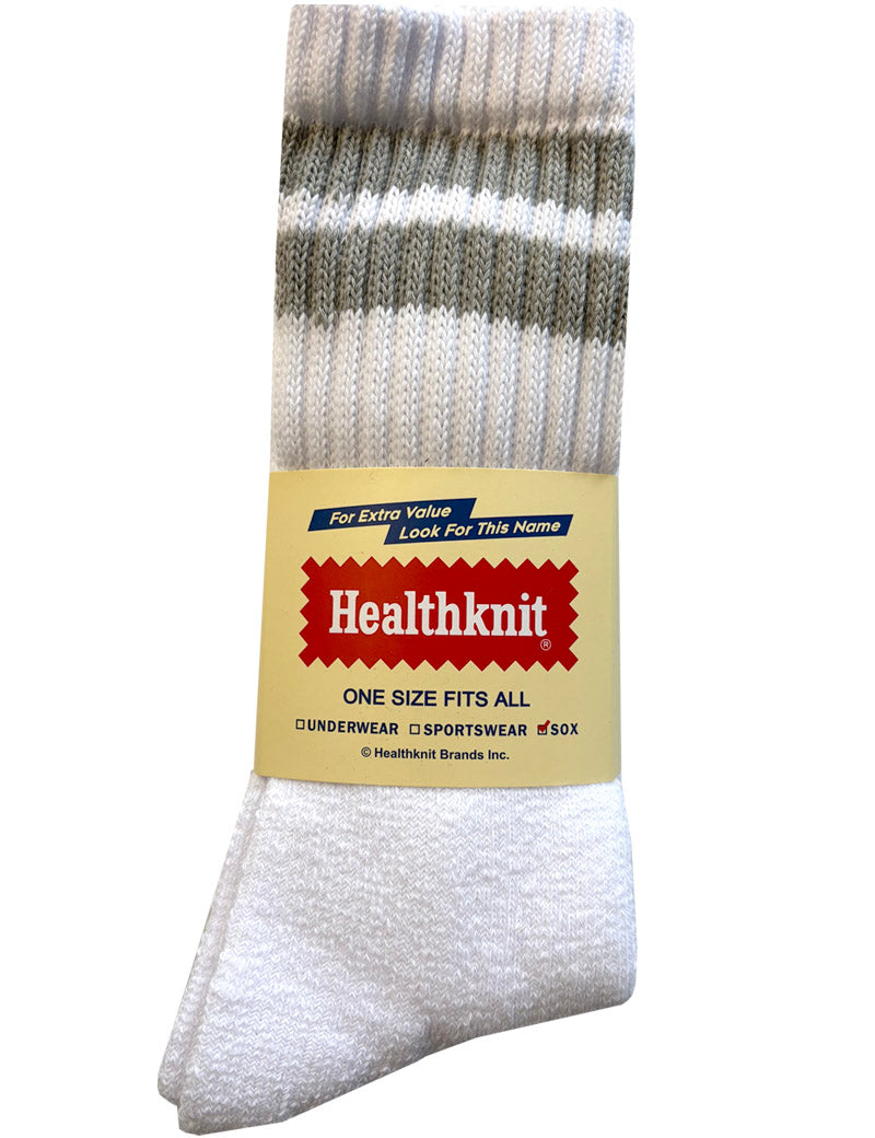 Healthknit 3 Pack Crew Socks White Classic Stripe