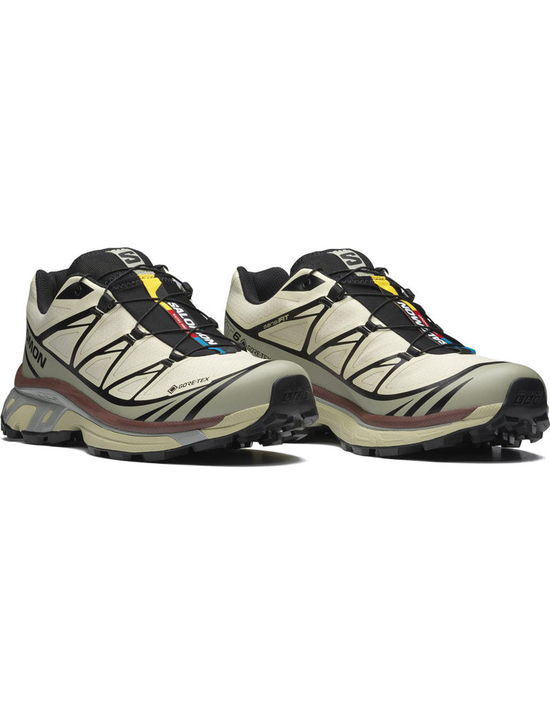 Salomon XT-6 GTX Trainers Aspargus, Green Tea, Bitter Chocolate Angled View