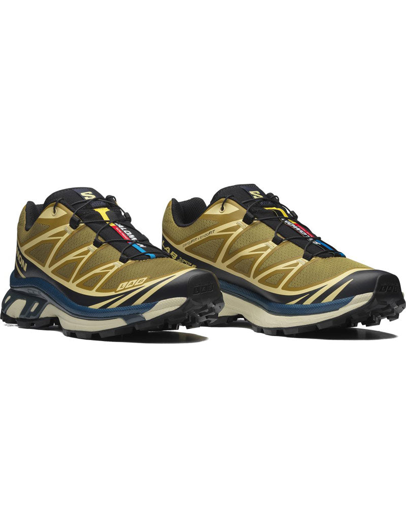 Salomon XT-6 LAB Trainers Brilliant Olive Dark Navy Dark Slate angled