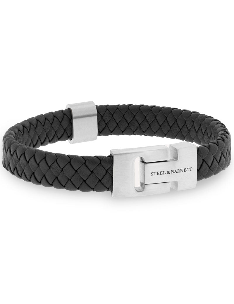 Steel & Barnett Harrison Leather Bracelet Black Silver