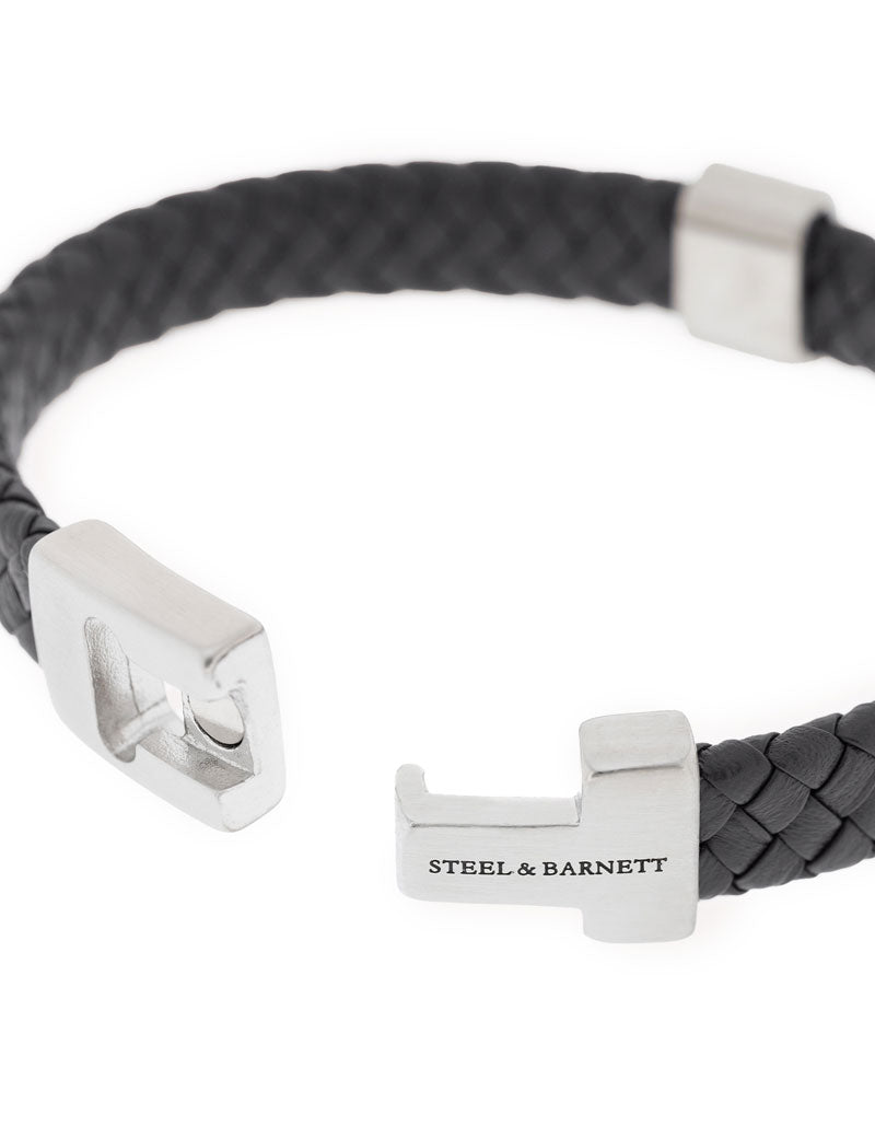 Steel & Barnett Harrison Leather Bracelet Black Silver