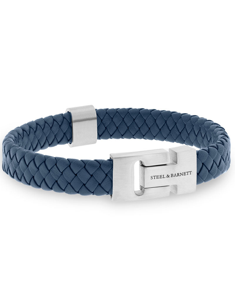 Steel & Barnett Harrison Leather Bracelet Jeans Blue
