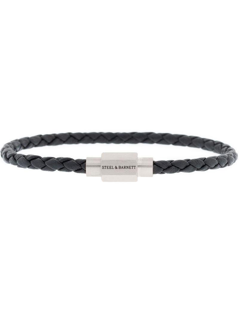 Steel & Barnett Luke Landon Nappa Leather Bracelet Black Silver