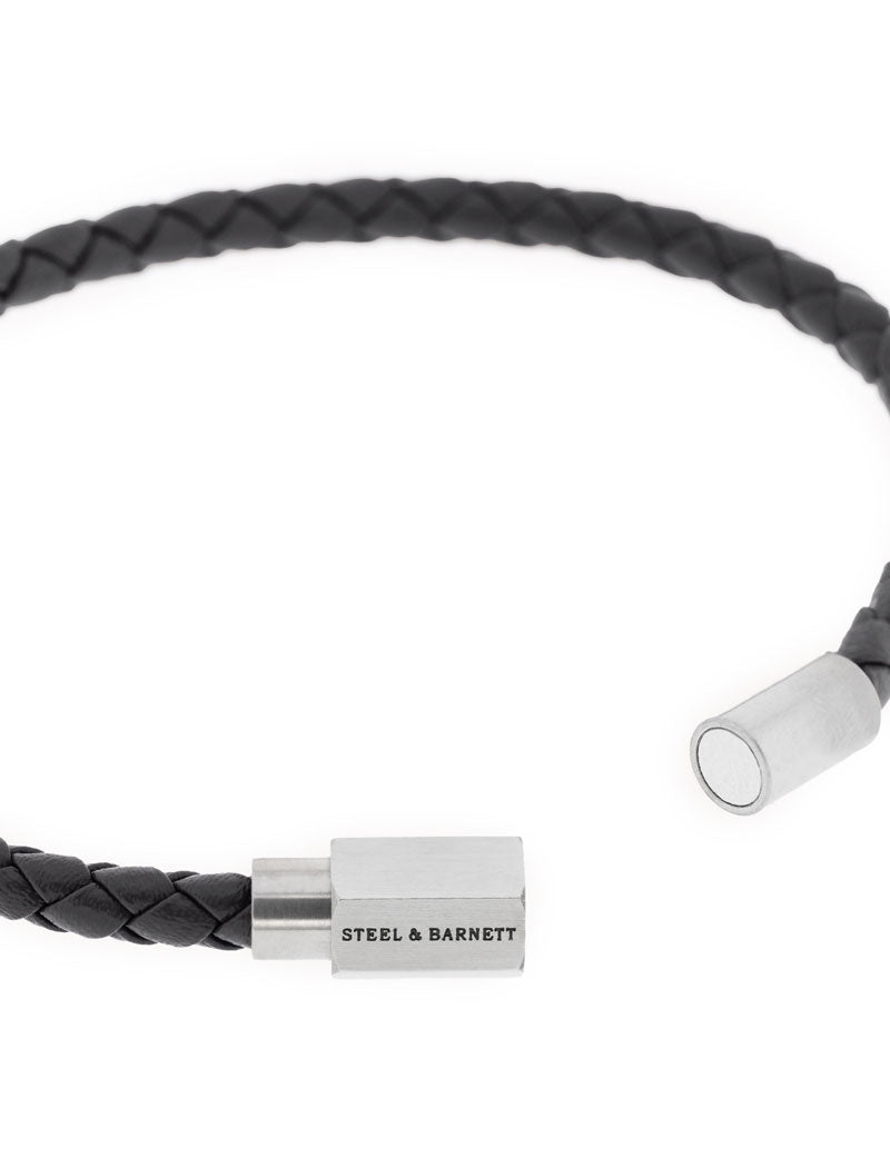 Steel & Barnett Luke Landon Nappa Leather Bracelet Black Silver