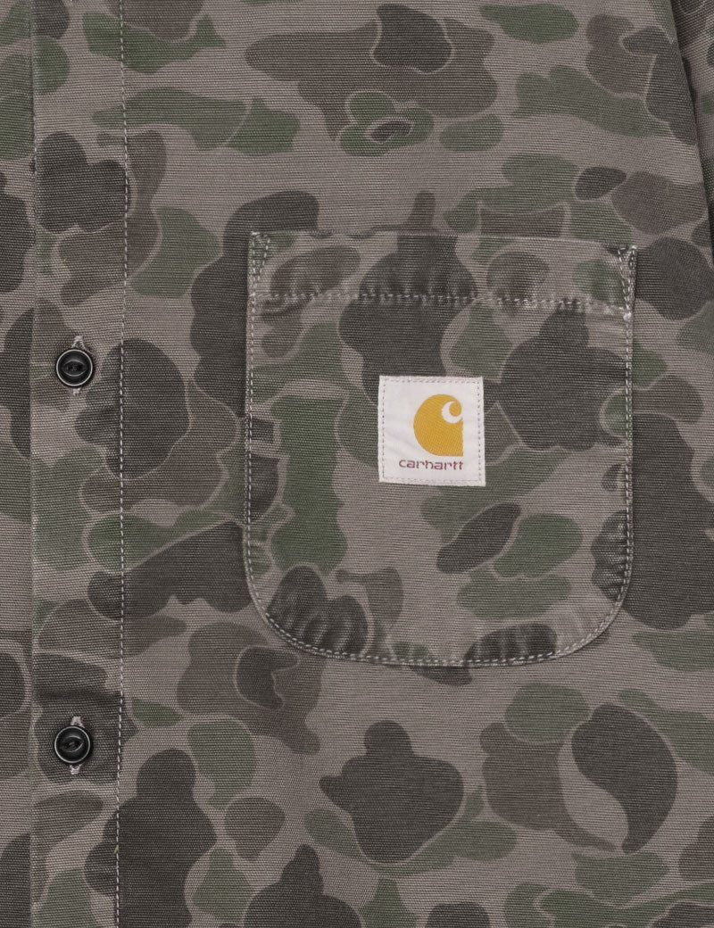 Carhartt Wip Long Sleeve Duck Shirt Camo Duck Green Porphyry