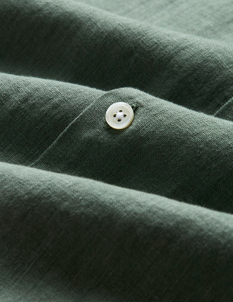 Portuguese Flannel Linen Camp Collar Short Sleeve Shirt Dry Green